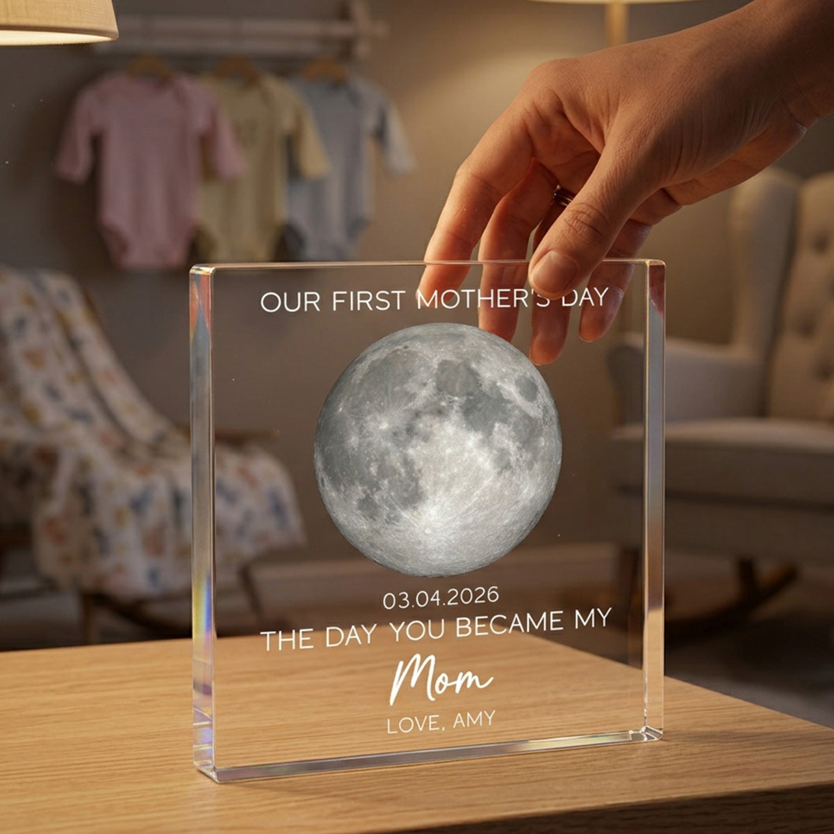 The Day You Became My Mom Custom Moon Phase First Mother's Day - Personalized Acrylic Block Plaque - First Mother's Day Gift For New Mom
