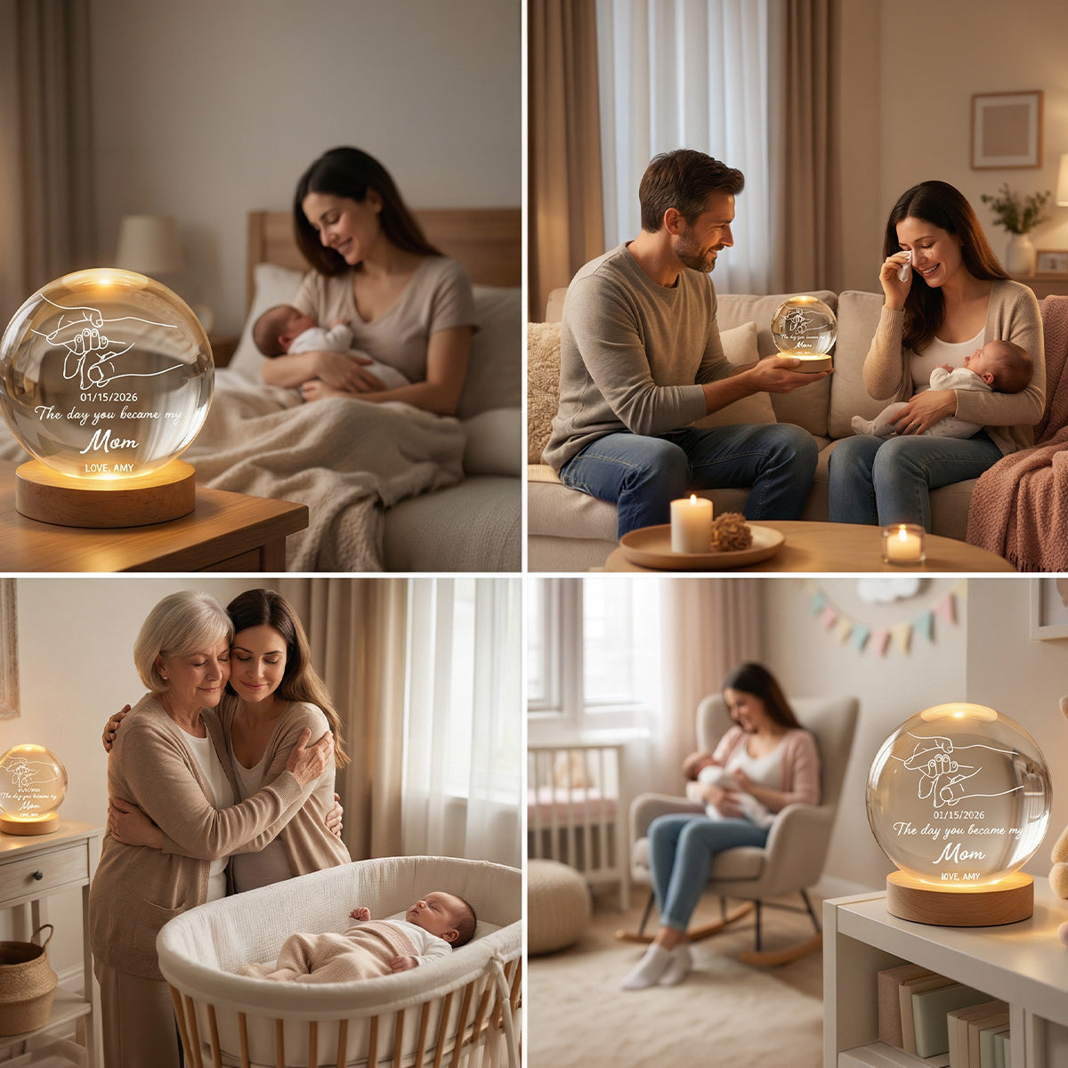 The Day You Became My Mom Mummy Holding Hand First Mother's Day - Personalized Crystal Ball LED Night Light - First Mother's Day Gift For New Mum, New Mom