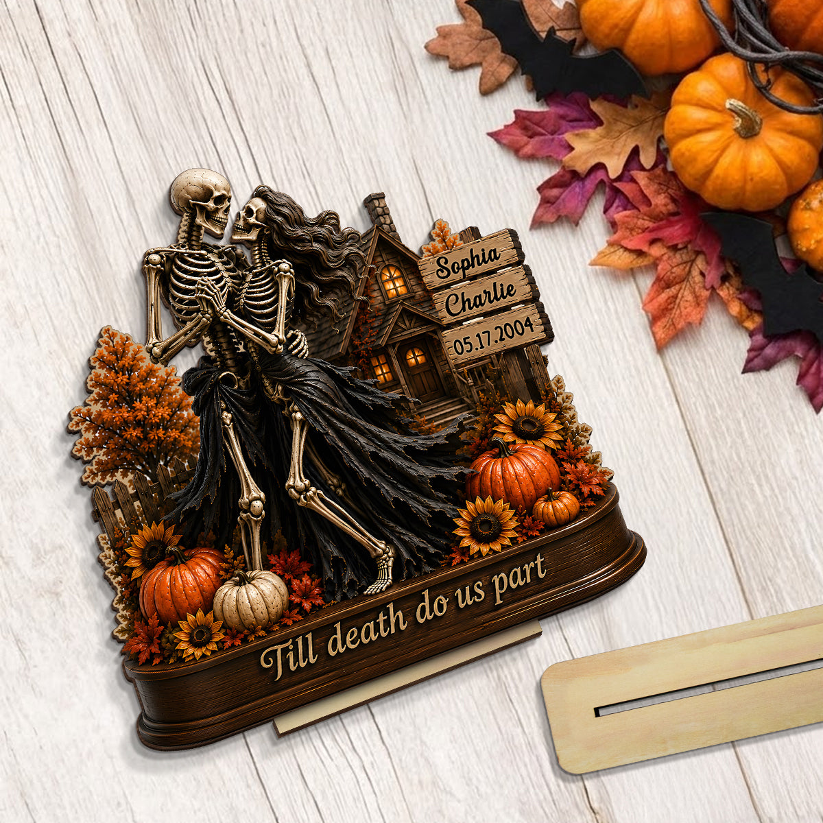 Till Death Do Us Part Fall Season Couple - Personalized 2-Layered Wooden Plaque - Fall Decor for Her, for Him
