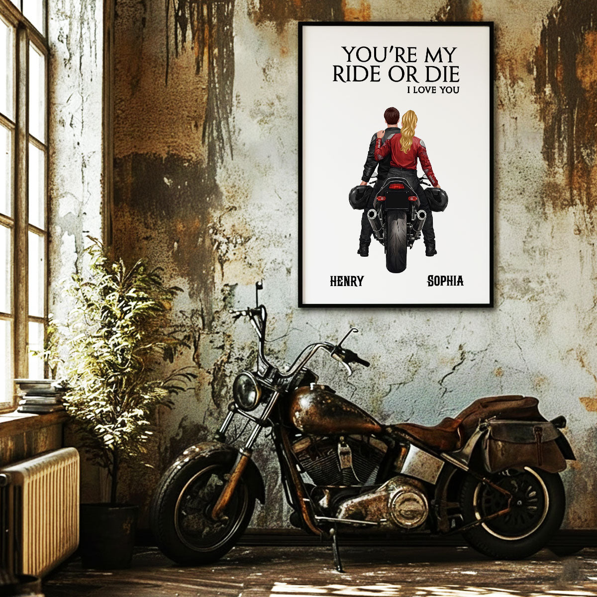 Couple Who Rides Together Stay Together Biker Couple - Personalized Poster - Anniversary Gift for him, for her