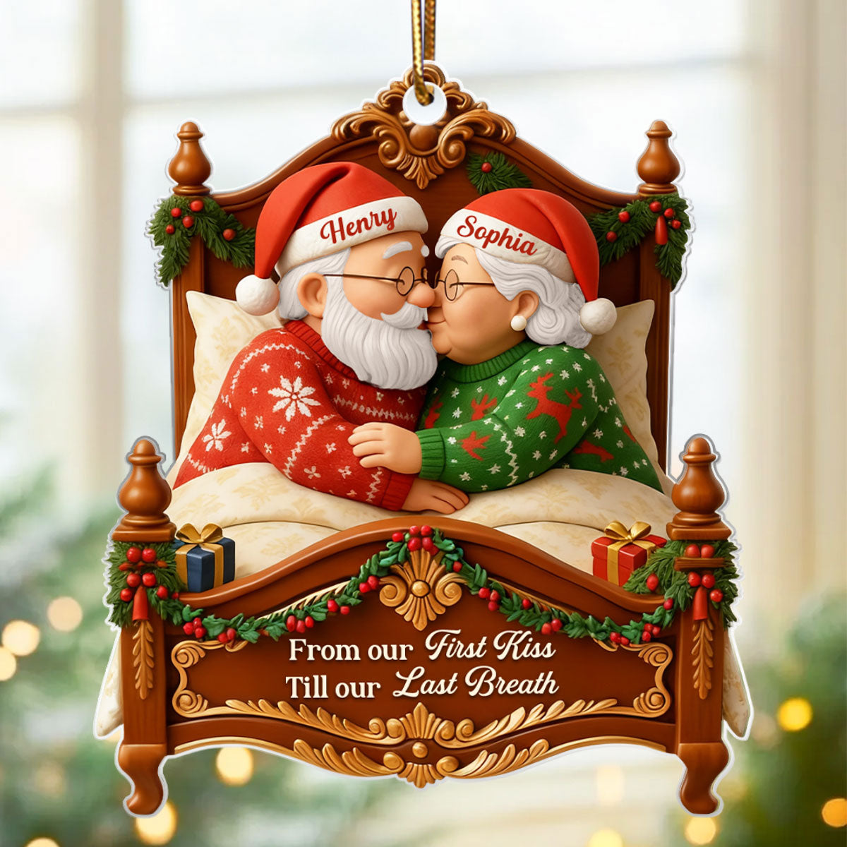 Old Couple Kissing from Our 1st Kiss till Our Last Breath - Personalized Acrylic Ornament - Christmas Gift for him, Gift for her