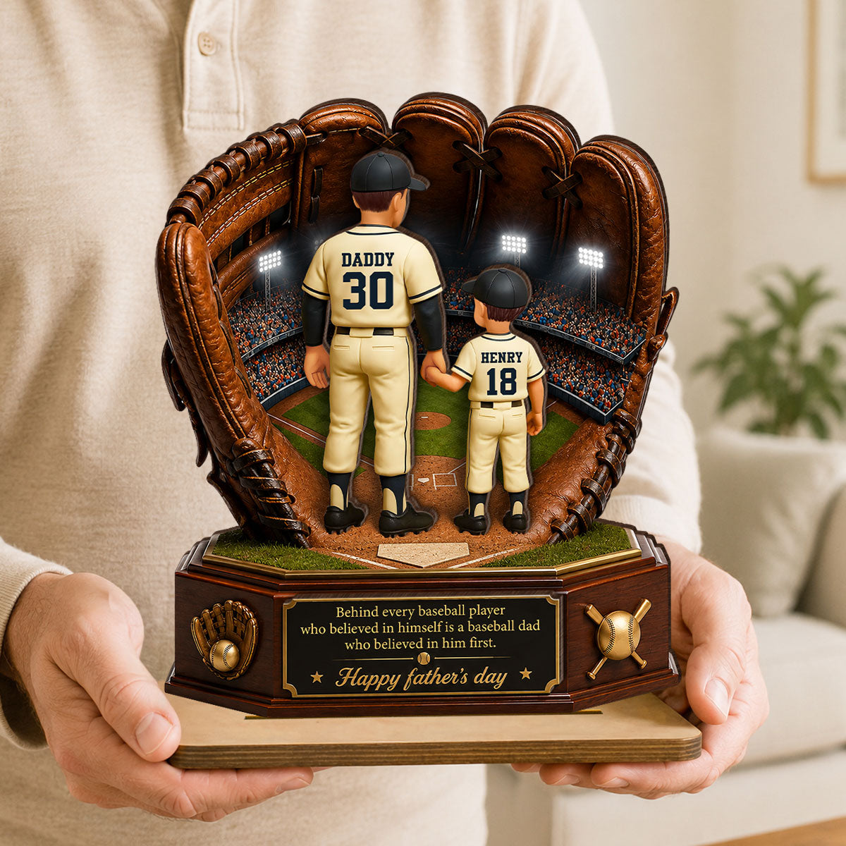 Behind Every Baseball Softball Player is a Dad - Personalized 2-Layered Wooden Plaque -  Gift for Dad, Husband