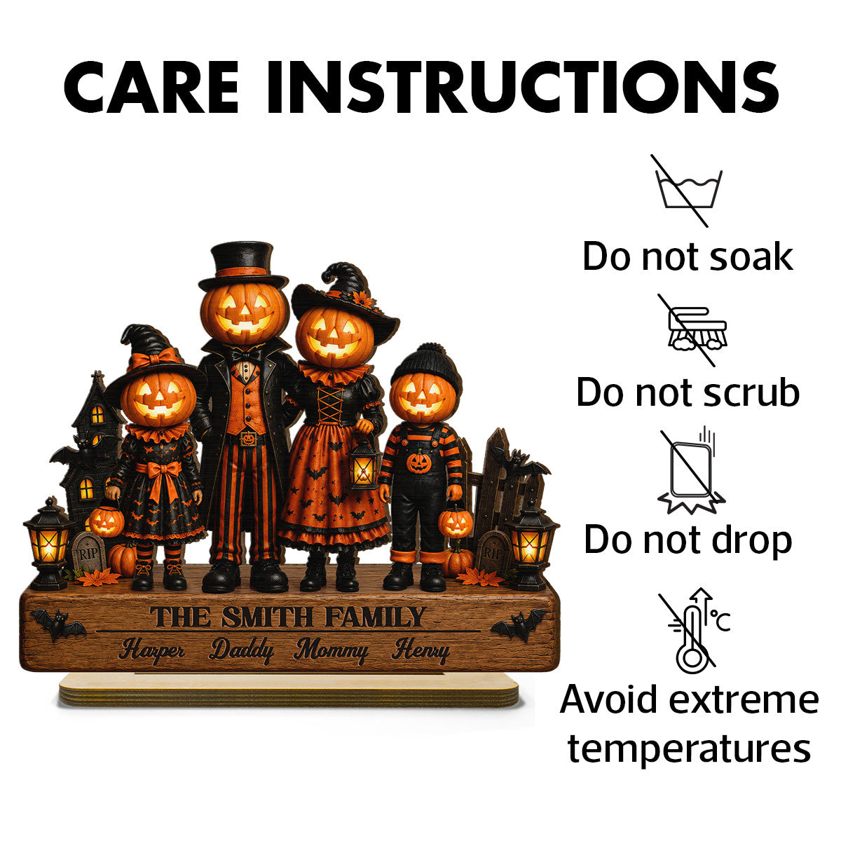 Halloween Jack-o'-lantern Family 2D Flat - Personalized Wooden Plaque