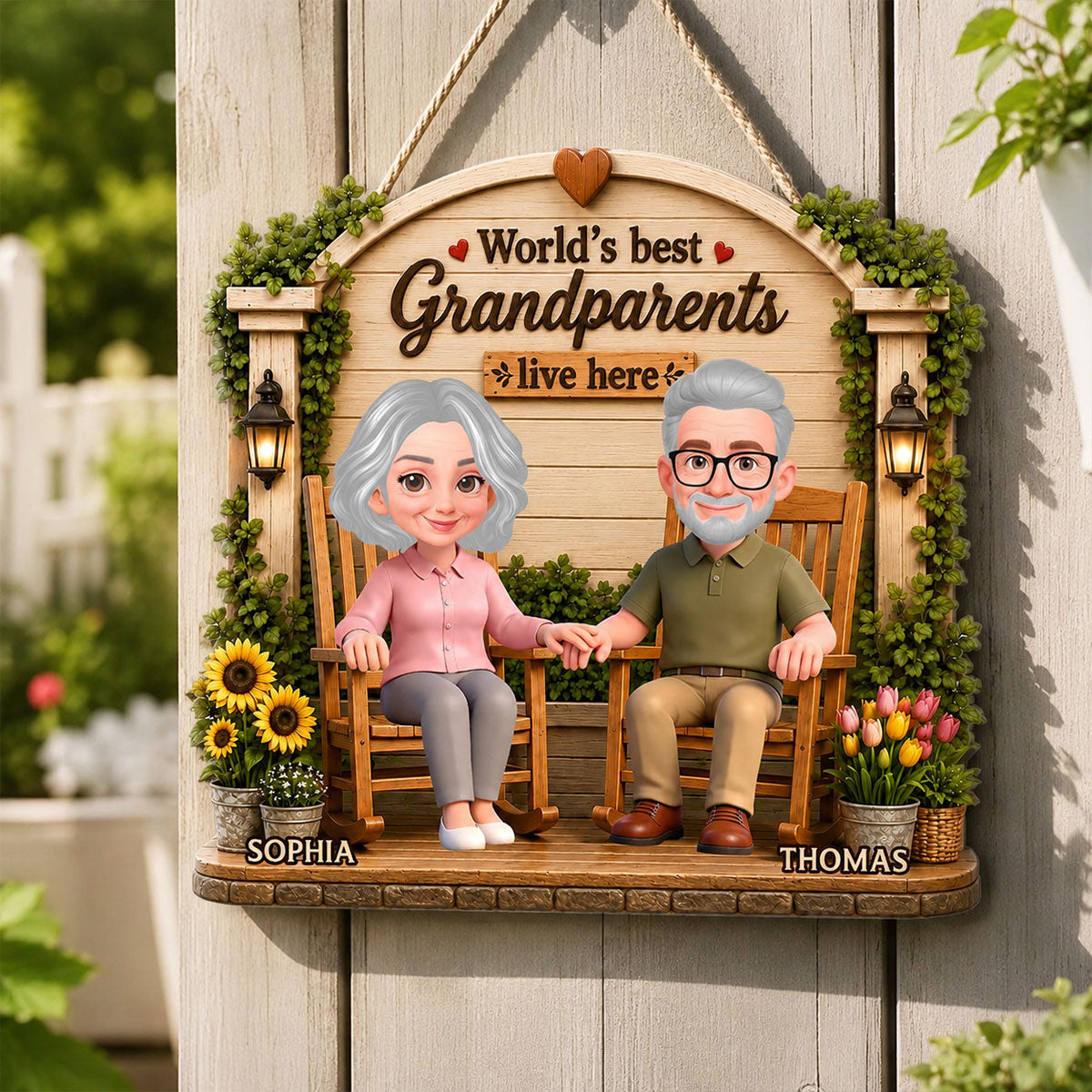 World's Best Grandparents Live Here - Personalized Wood Sign - Gift For Grandparents, Summer Decoration