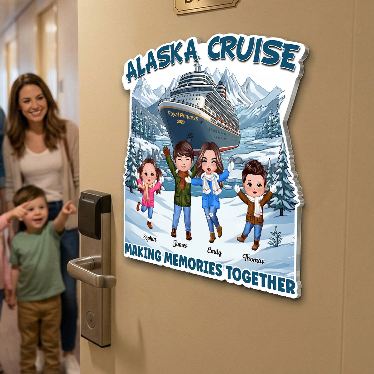 Alaska Cruise Happy Family - Personalized Cruise Cabin Door Magnet - Family Cruise Trip Keepsake