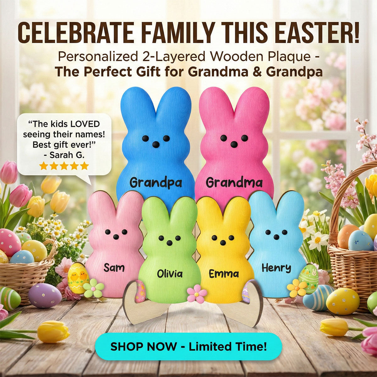 Grandma & Grandpa Little Bunnies Happy Easter - Personalized 2-Layered Wooden Plaque - Gift For Grandparents, Easter Decoration