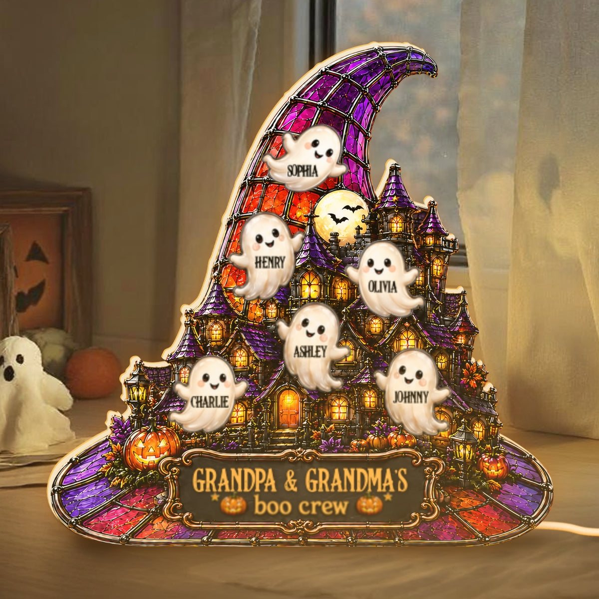 Halloween Witch Hat Haunted House Grandpa Grandma's Boo Crew - Personalized Light Box - Halloween Decor For Grandparents