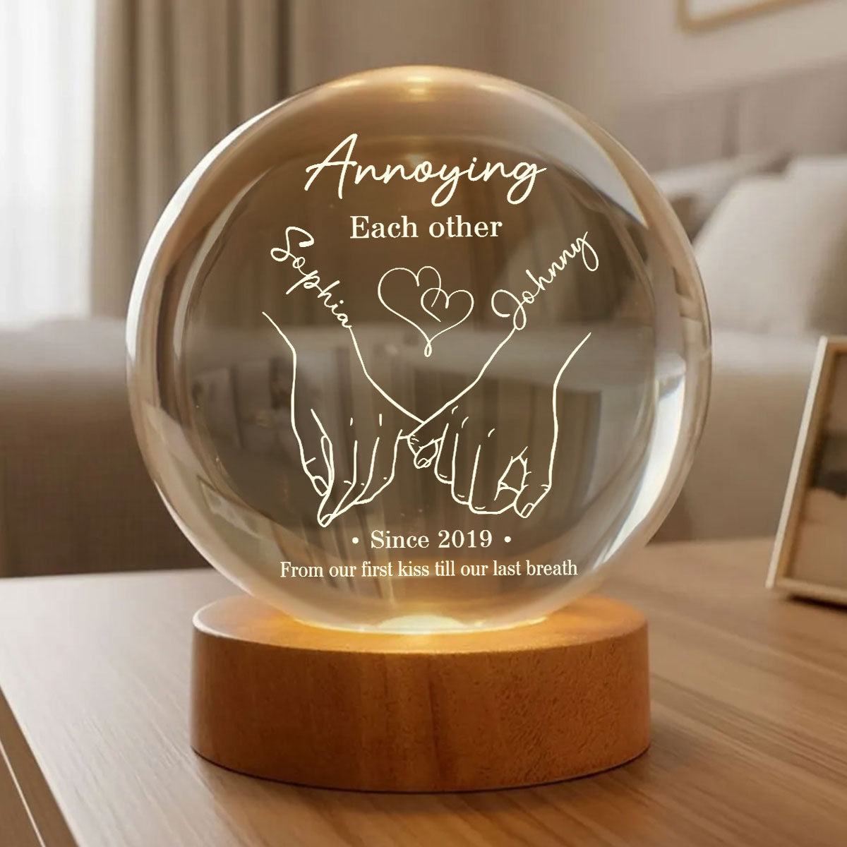 Annoying Each Other and Still Going Strong - Personalized Crystal Ball LED Night Light - Sentimental Valentine's Day Gift for Her, for Him