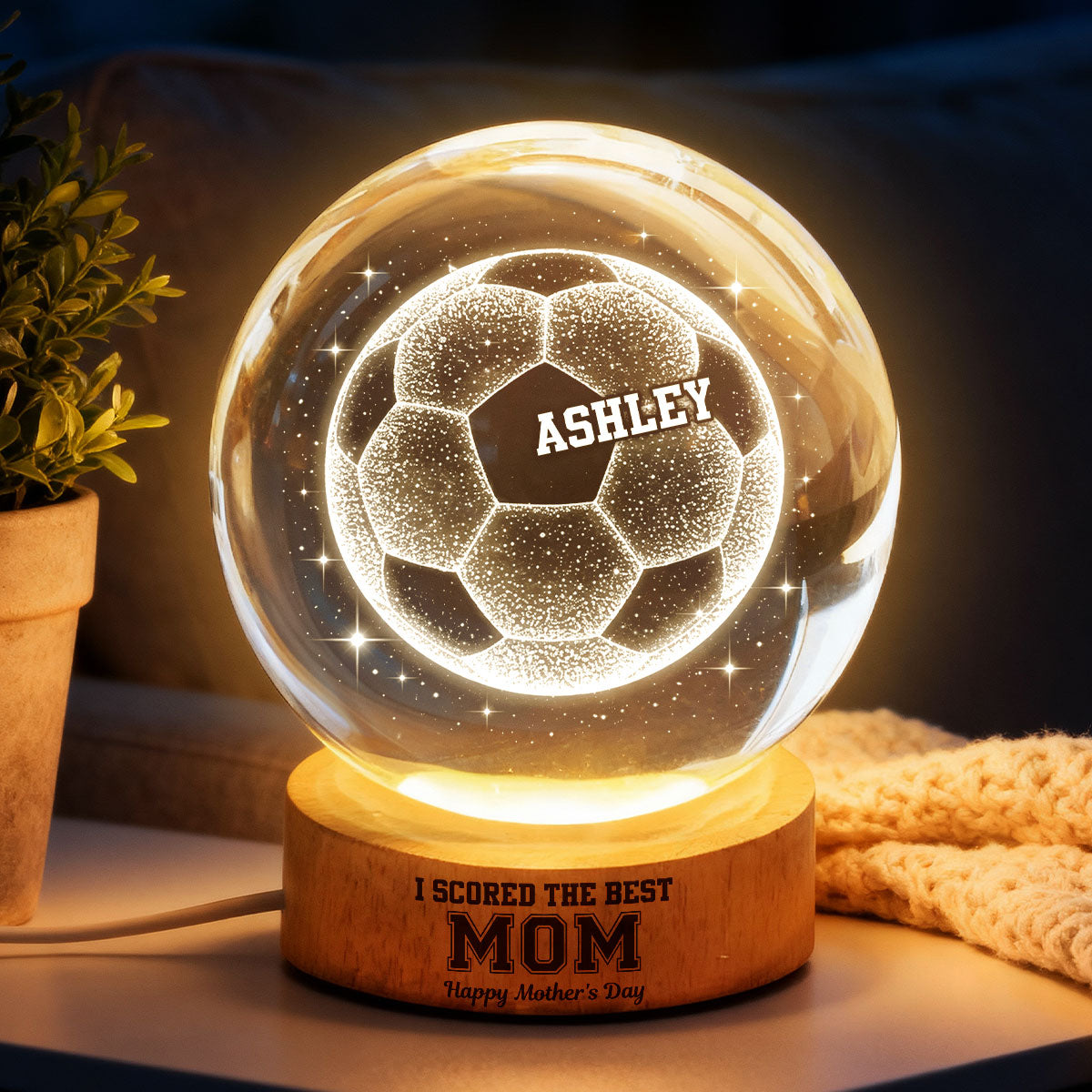 We Scored The Best Soccer Mom - Personalized Crystal Ball LED Night Light - Mother's Day Gift for Mom, Wife