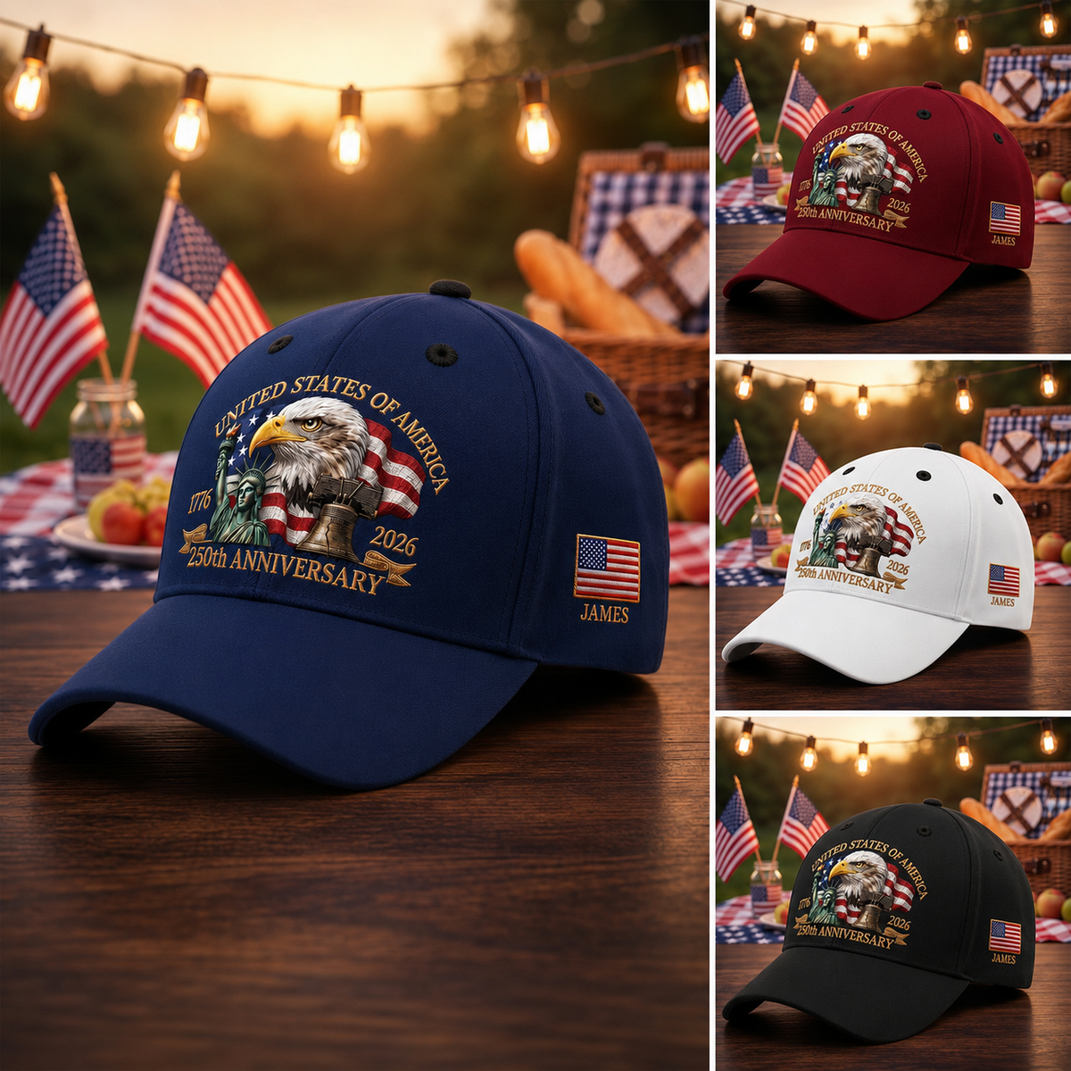 United States 250th Anniversary Eagle Liberty & Bell Printed - Personalized Classic Cap