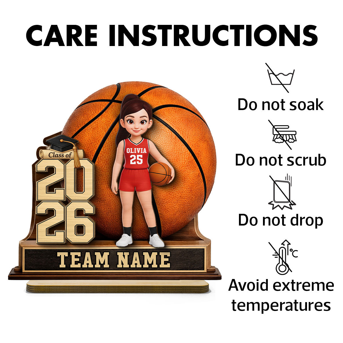 Basketball Senior Keepsake - Personalized 2-Layered Wooden Plaque - Graduation Gift For Son, Daughter
