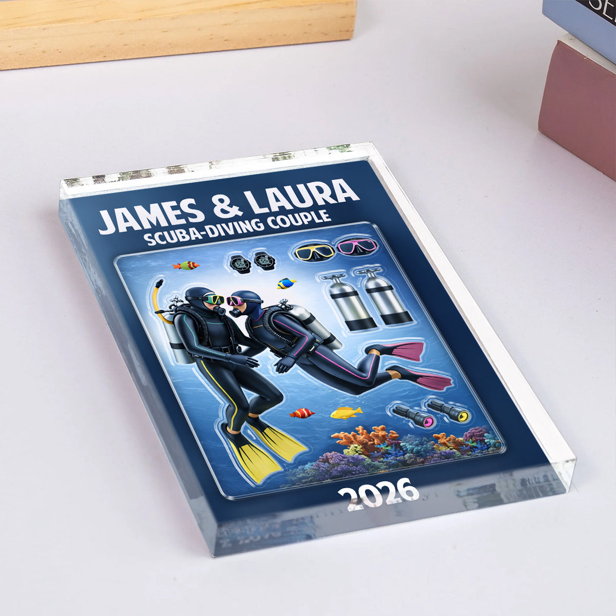 Scuba-Diving Couple Ocean Lover - Personalized Acrylic Block Plaque - Anniversary, Valentine's Day Gift, Gift For Him, Gift For Her