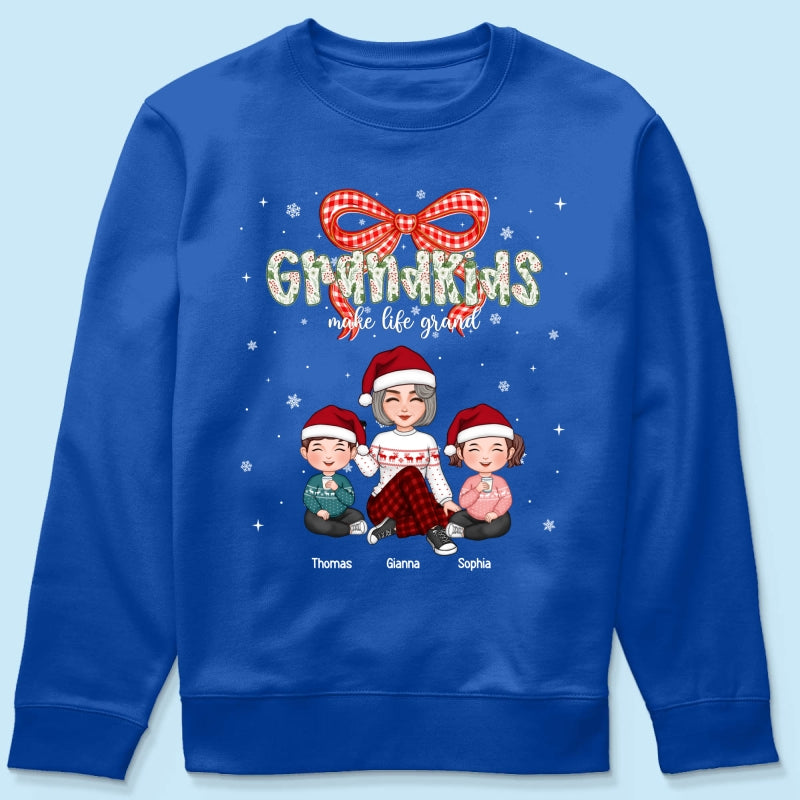 Grandkids Make Life Grand Coquette Floral Christmas Pattern - Personalized Shirt