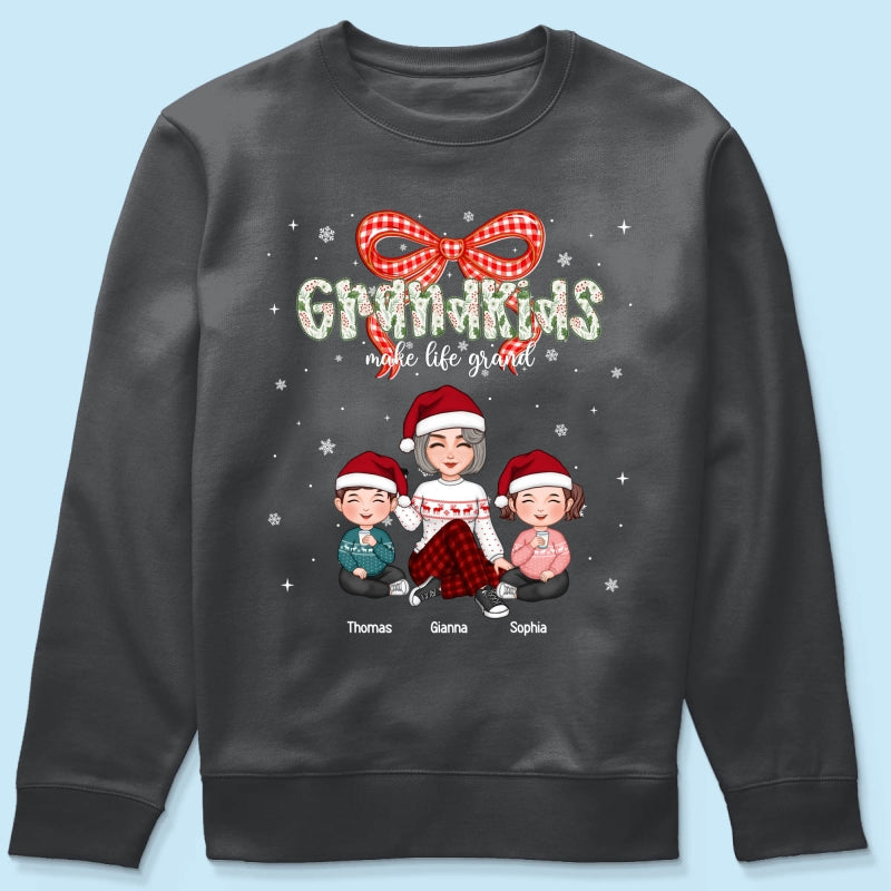 Grandkids Make Life Grand Coquette Floral Christmas Pattern - Personalized Shirt