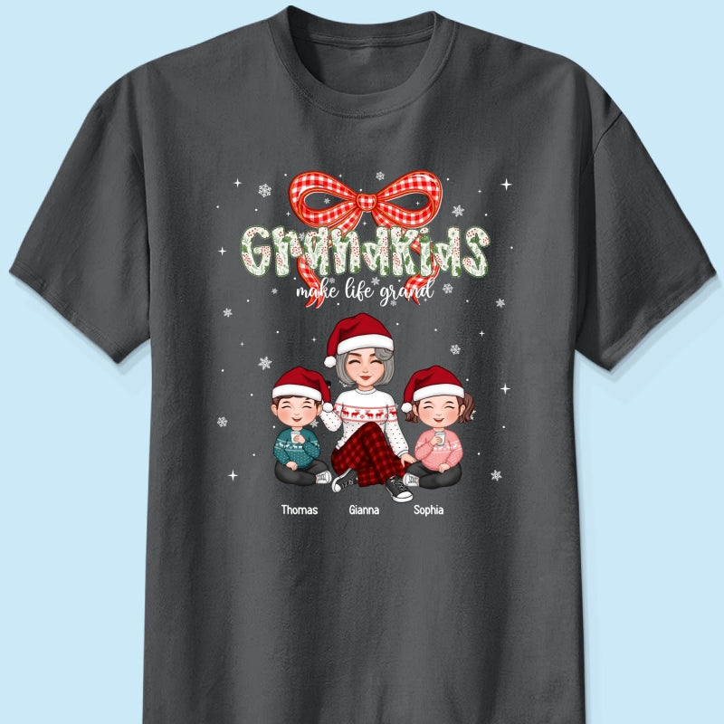 Grandkids Make Life Grand Coquette Floral Christmas Pattern - Personalized Shirt