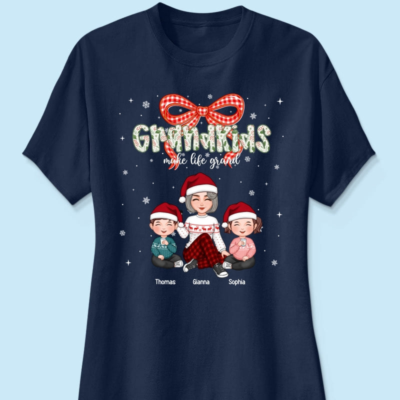 Grandkids Make Life Grand Coquette Floral Christmas Pattern - Personalized Shirt