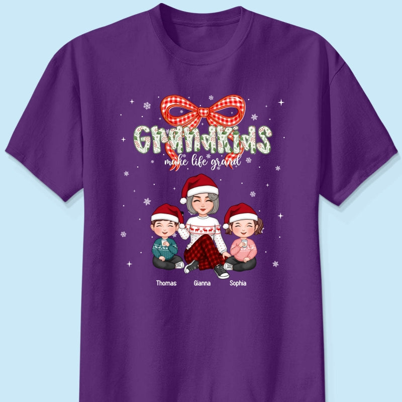 Grandkids Make Life Grand Coquette Floral Christmas Pattern - Personalized Shirt