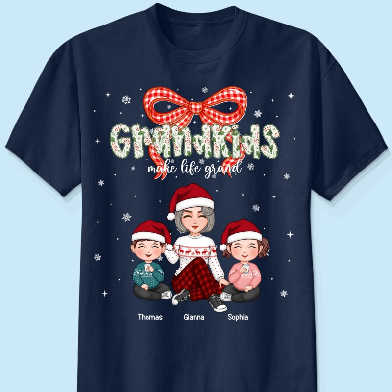 Grandkids Make Life Grand Coquette Floral Christmas Pattern - Personalized Shirt