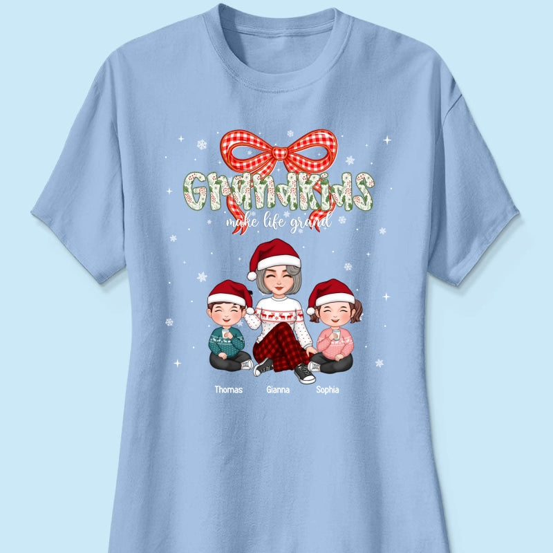 Grandkids Make Life Grand Coquette Floral Christmas Pattern - Personalized Shirt