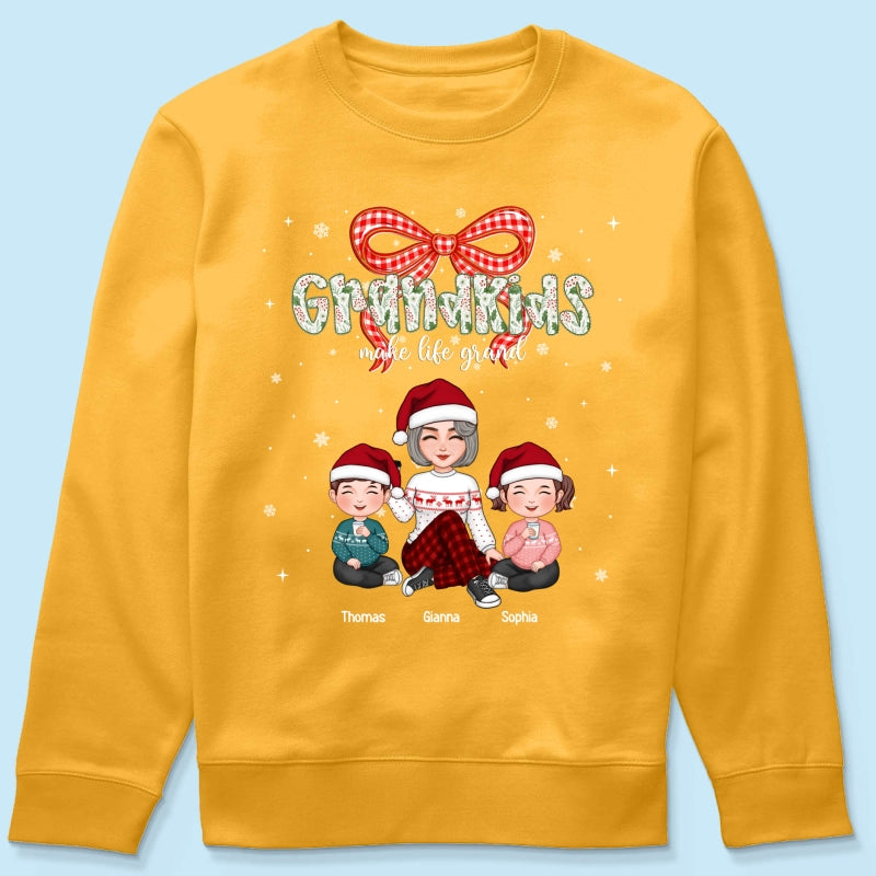 Grandkids Make Life Grand Coquette Floral Christmas Pattern - Personalized Shirt