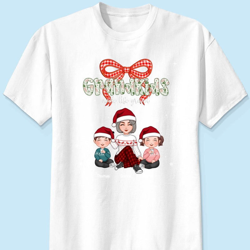 Grandkids Make Life Grand Coquette Floral Christmas Pattern - Personalized Shirt