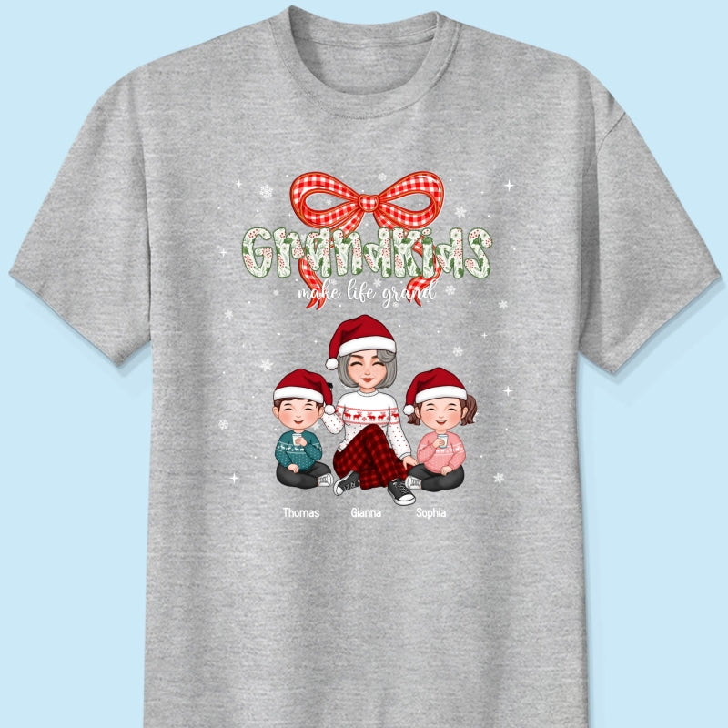 Grandkids Make Life Grand Coquette Floral Christmas Pattern - Personalized Shirt