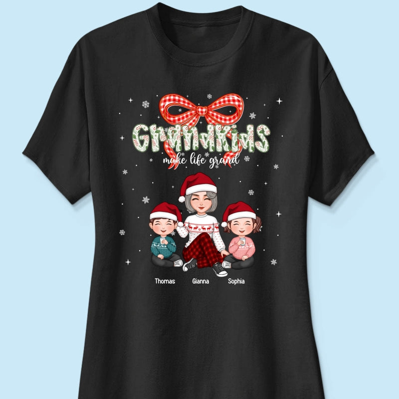 Grandkids Make Life Grand Coquette Floral Christmas Pattern - Personalized Shirt
