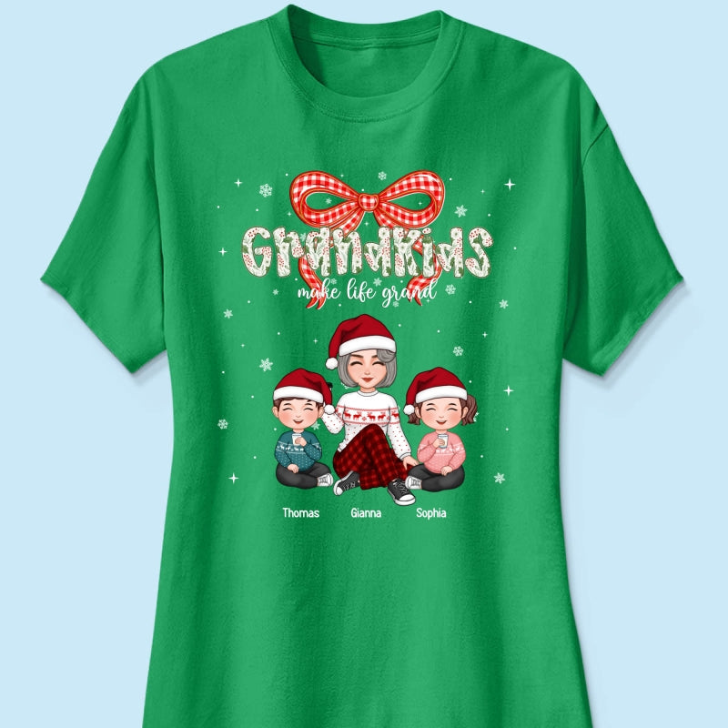 Grandkids Make Life Grand Coquette Floral Christmas Pattern - Personalized Shirt