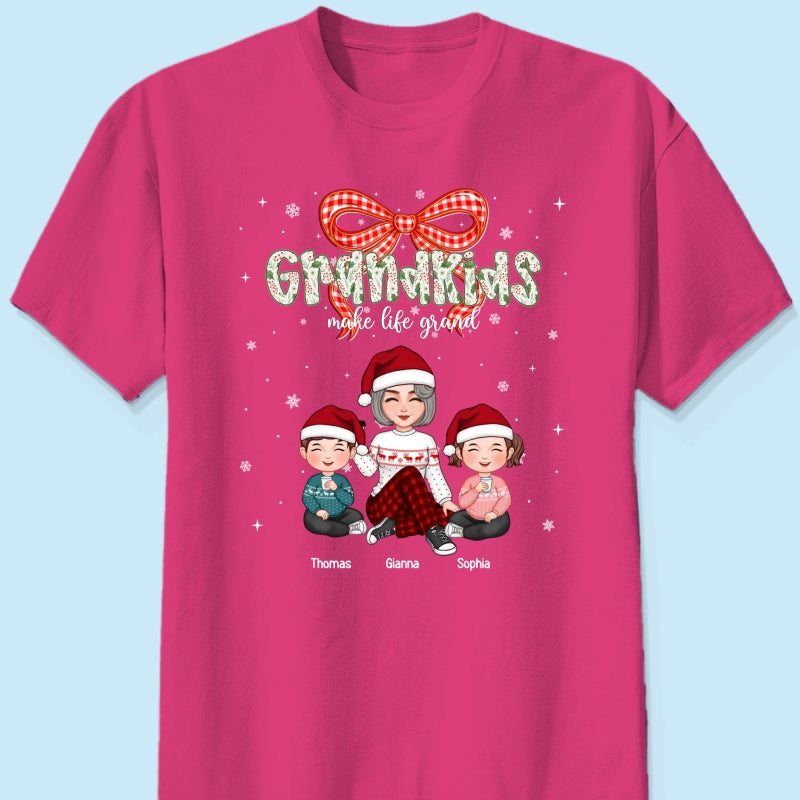 Grandkids Make Life Grand Coquette Floral Christmas Pattern - Personalized Shirt