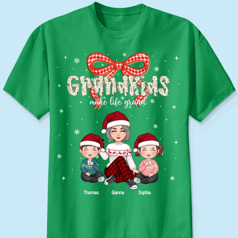 Grandkids Make Life Grand Coquette Floral Christmas Pattern - Personalized Shirt