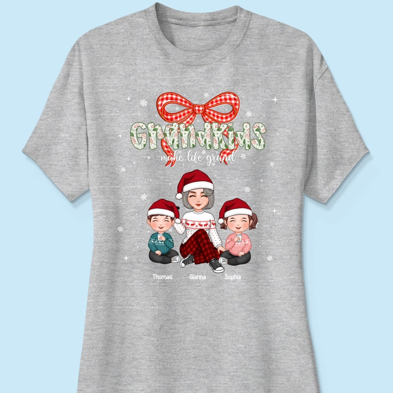 Grandkids Make Life Grand Coquette Floral Christmas Pattern - Personalized Shirt