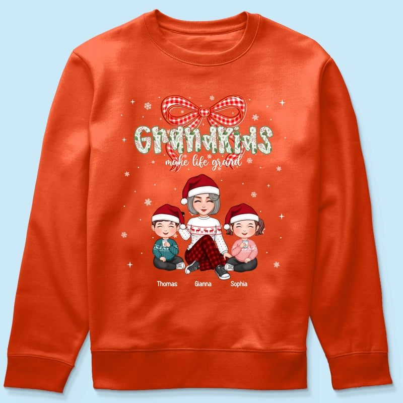 Grandkids Make Life Grand Coquette Floral Christmas Pattern - Personalized Shirt