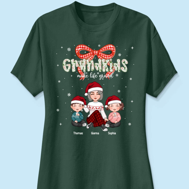 Grandkids Make Life Grand Coquette Floral Christmas Pattern - Personalized Shirt
