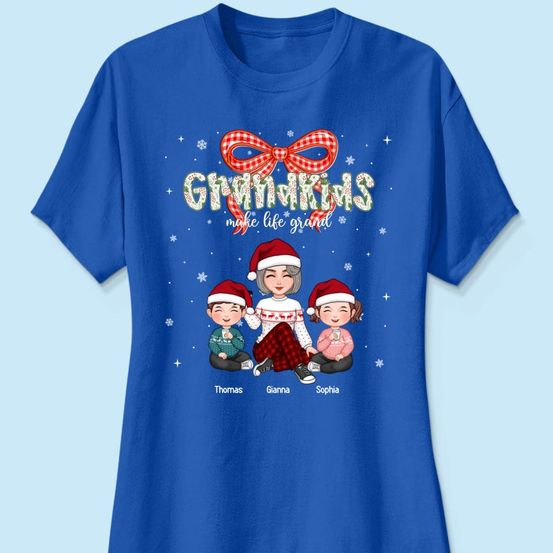 Grandkids Make Life Grand Coquette Floral Christmas Pattern - Personalized Shirt