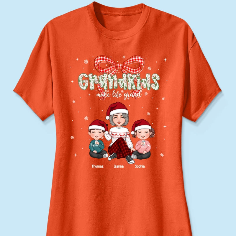 Grandkids Make Life Grand Coquette Floral Christmas Pattern - Personalized Shirt