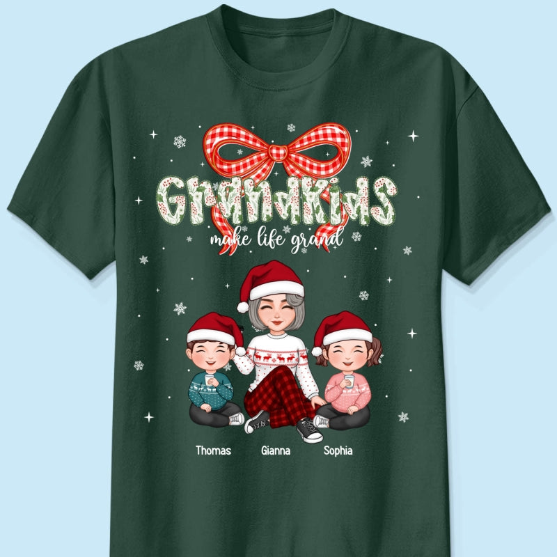 Grandkids Make Life Grand Coquette Floral Christmas Pattern - Personalized Shirt