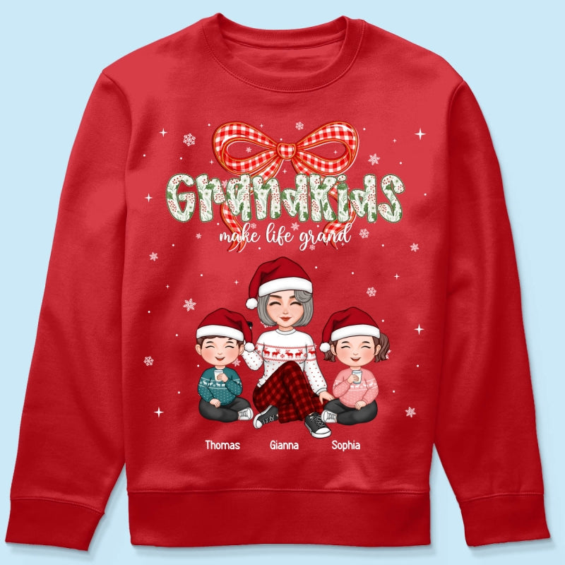 Grandkids Make Life Grand Coquette Floral Christmas Pattern - Personalized Shirt
