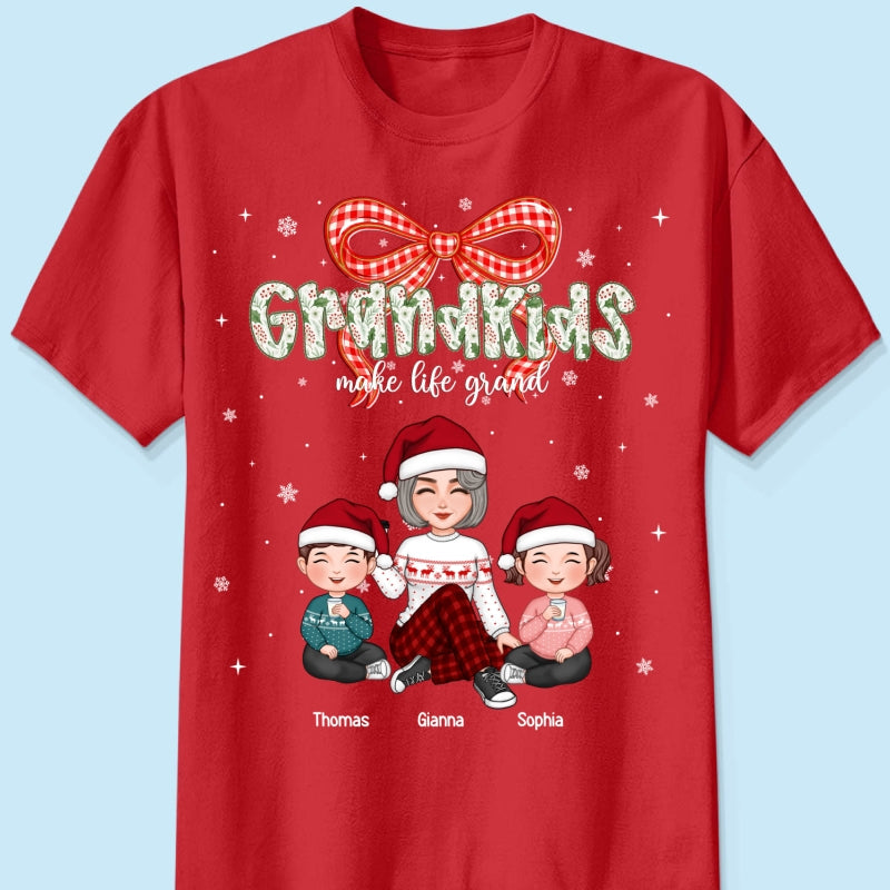 Grandkids Make Life Grand Coquette Floral Christmas Pattern - Personalized Shirt