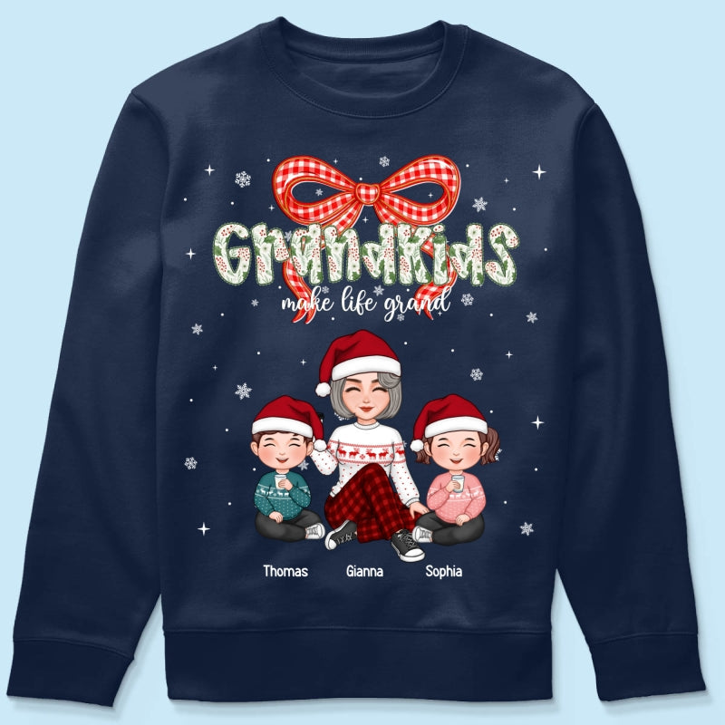 Grandkids Make Life Grand Coquette Floral Christmas Pattern - Personalized Shirt