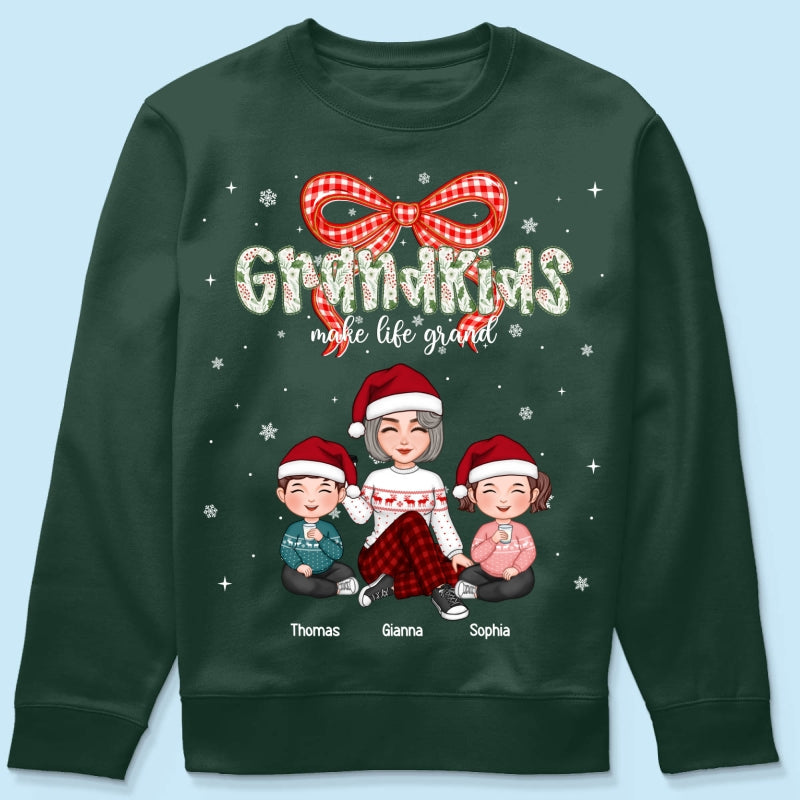 Grandkids Make Life Grand Coquette Floral Christmas Pattern - Personalized Shirt