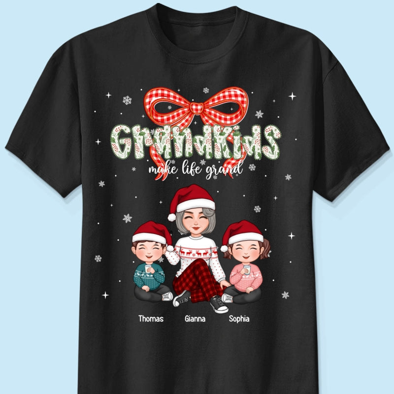 Grandkids Make Life Grand Coquette Floral Christmas Pattern - Personalized Shirt
