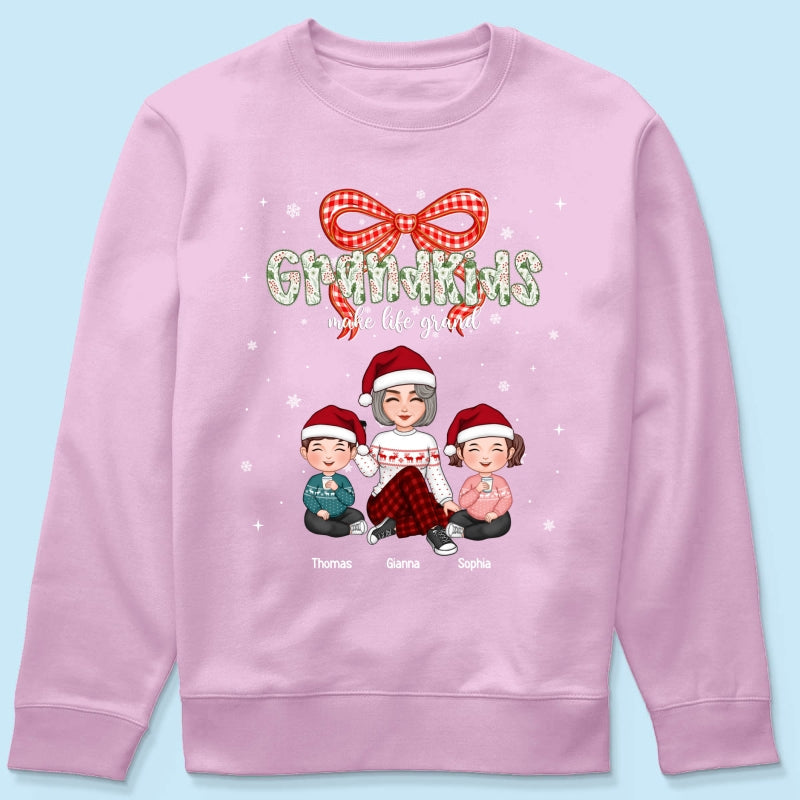 Grandkids Make Life Grand Coquette Floral Christmas Pattern - Personalized Shirt