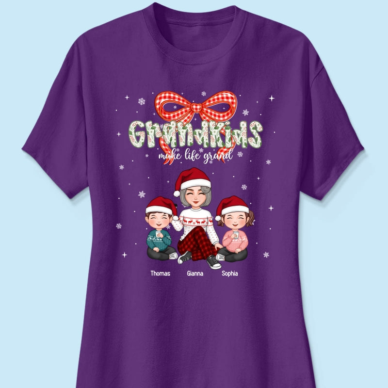 Grandkids Make Life Grand Coquette Floral Christmas Pattern - Personalized Shirt