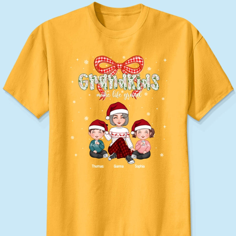 Grandkids Make Life Grand Coquette Floral Christmas Pattern - Personalized Shirt