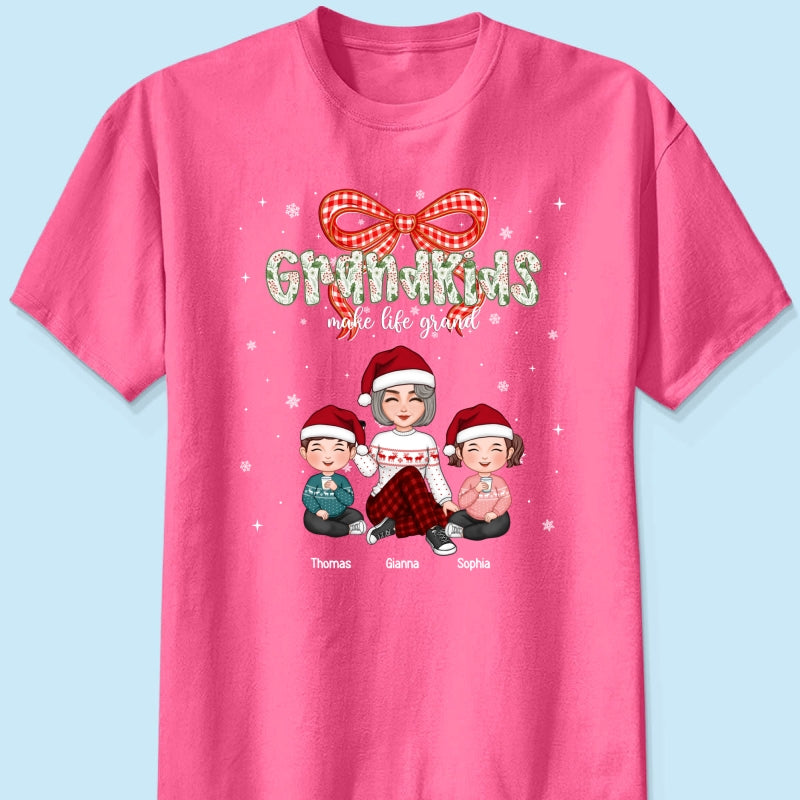 Grandkids Make Life Grand Coquette Floral Christmas Pattern - Personalized Shirt