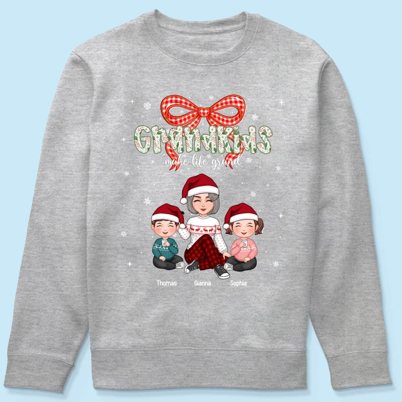 Grandkids Make Life Grand Coquette Floral Christmas Pattern - Personalized Shirt