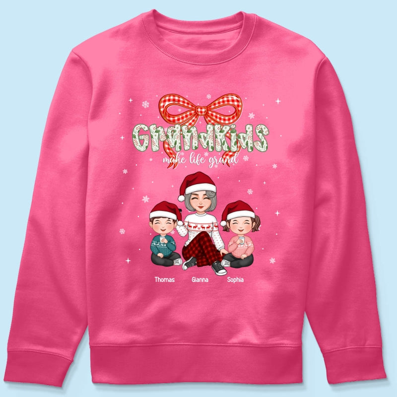 Grandkids Make Life Grand Coquette Floral Christmas Pattern - Personalized Shirt