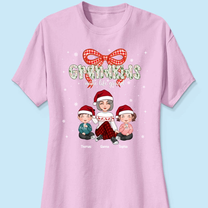 Grandkids Make Life Grand Coquette Floral Christmas Pattern - Personalized Shirt