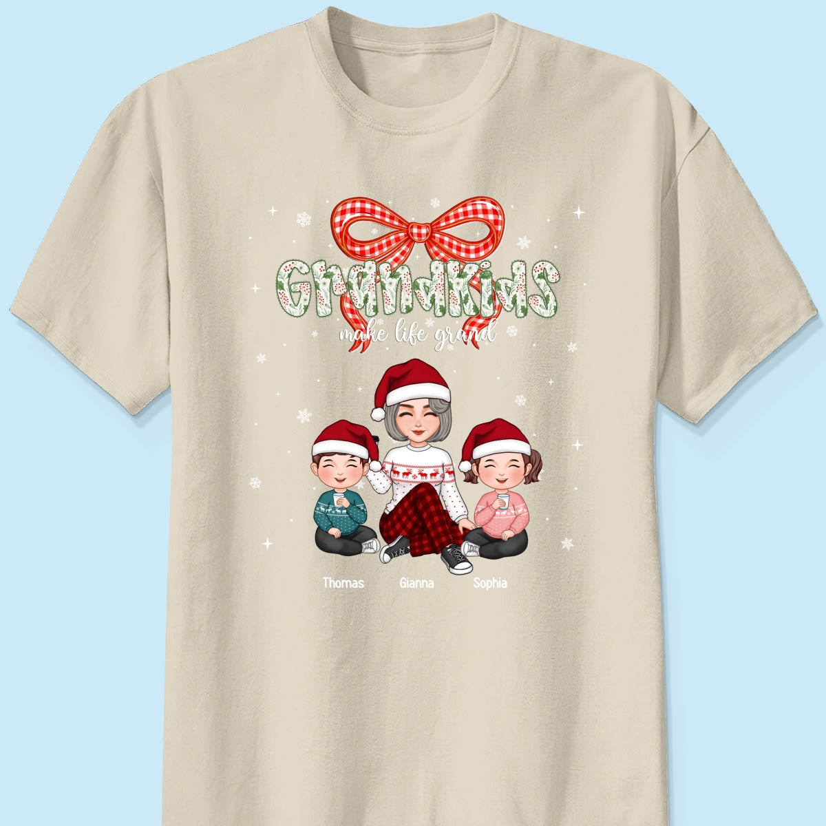 Grandkids Make Life Grand Coquette Floral Christmas Pattern - Personalized Shirt