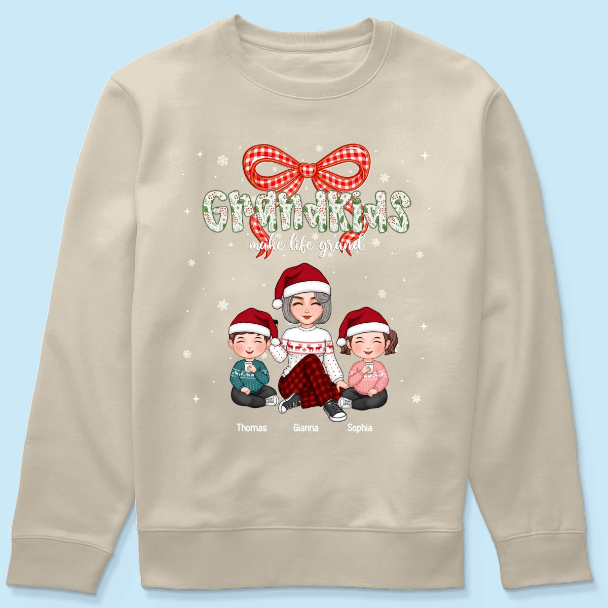 Grandkids Make Life Grand Coquette Floral Christmas Pattern - Personalized Shirt